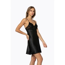 Pierre Cardin Kadın Saten Dantelli Gecelik 600 Siyah