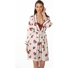 Pierre Cardin Saten Emprime Gecelik & Sabahlık Takım - 2406 Bordo