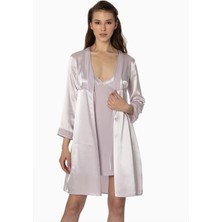 Pierre Cardin Kadın Kadife Saten Gecelik & Sabahlık Takım - 4040 Viola