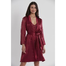 Pierre Cardin Kadın Saten Dantelli Gecelik & Sabahlık Takım - 4025 Bordo