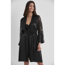Pierre Cardin Kadın Saten Dantelli Gecelik & Sabahlık Takım - 4025 Siyah