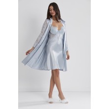 Pierre Cardin Kadın Saten Dantelli Gecelik & Sabahlık Takım - 4025 Mist