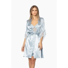 Pierre Cardin Kadın Saten Dantelli Gecelik & Sabahlık Takım - 4240 Mist