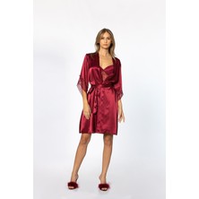 Pierre Cardin Kadın Saten Dantelli Gecelik & Sabahlık Takım - 4240 Bordo