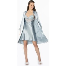 Pierre Cardin Kadın Saten Dantelli Gecelik & Sabahlık Takım 4300 Mist