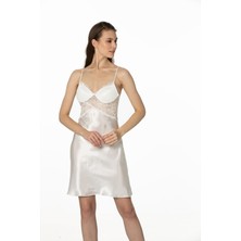 Pierre Cardin Kadın Saten Dantelli Gecelik & Sabahlık Takım - 4050 Ekru