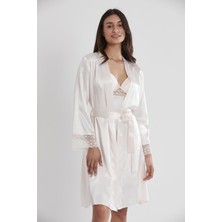 Pierre Cardin Kadın Saten Dantelli Gecelik & Sabahlık Takım - 4285 Inci