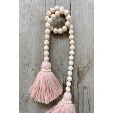 Emtory Home  Love Pink Ponponlu Ahşap Boncuklu Kapı & Perde Süsü
