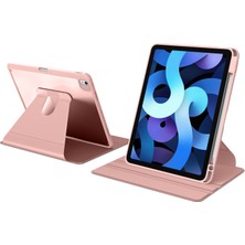 AktarMobile iPad Air 4. Nesil 2020 Uyumlu Kılıf 360° Dönebilen Kalem Bölmeli Standlı Akıllı Kapak Premium Pudra