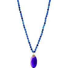 BijuStore Mavi Fasetli Kesim Akik & Mavi Damarlı Akik Kolye Ucu Kadın Doğal Taş Kolye