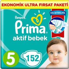 Prima Bebek Bezi Aktif Bebek 5 Beden ( 11-16 kg ) 152 Adet Ultra Fırsat Paketi