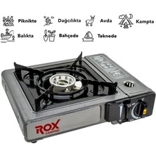 Rox Camping 0103 Tekli Portatif Kamp Ocak(Ekstra Gaz Girişli) - 3 Adet Rox Valfli Kamp Gazı Kartuş 227GR