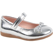 Kids A More Jessica Tek Cırtlı Pu Deri Kız Çocuk Babet Ayakkabı Gümüş