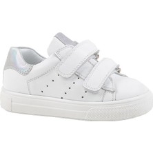 Kids A More Papillon Beyaz-Gümüş Çift Cırtlı Deri Kız Çocuk Ayakkabı Düz Tabanlı