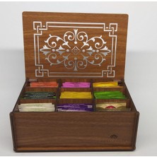 Cokleas Ahşap (Ceviz) Çay Kutusu 9 Bölmeli Kapaklı Poşet Bitki Çayı Saklama Kabı Tea Box + 45'li Çay