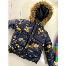 Quzucuk Kids Erkek Çocuk Kışlık Yaldızlı Lacivert Şişme Mont