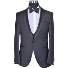 Baggi Slim Fit Düz Yelekli Smokin Siyah