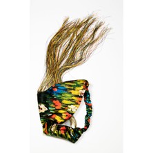 Lila Rosa Desenli Saf Ipek Püsküllü Saç Bandı