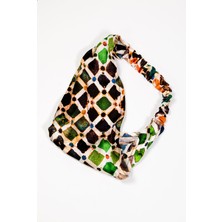 Lila Rosa Desenli Saf Ipek Saç Bandı Bandana