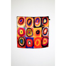 Lila Rosa Vasili Kandinski  Desenli Ipek Bandana Fular