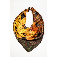 Lila Rosa Gustav Klimt Desenli Ipek Bandana Fular