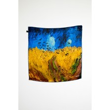 Lila Rosa Van Gogh Desenli Ipek Bandana Fular
