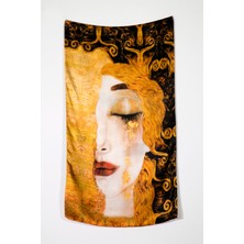 Lila Rosa Gustav Klimt Desenli Saf Ipek Şal