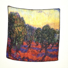 Lila Rosa Van Gogh Desenli Bandana Fular