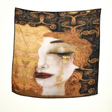 Lila Rosa Gustav Klimt Desenli Bandana Fular