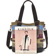 Fashion Smart Omuz Çantası Kanvas Büyük Kapasiteli Çanta Çok Renkli Çizgili Ekose (Yurt Dışından)