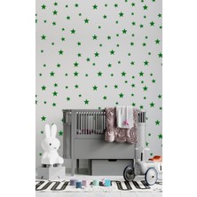 Lizpo Decor Koyu Yeşil Yıldız Duvar Sticker 3-4-5 cm 130 Adet Bebek ve Çocuk Odası Dekoratif Duvar Çıkartması Sticker