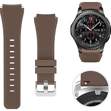 Nezih Case Samsung Gear Watch 46MM Uyumlu Klasik Çizgi Desenli 22MM Silikon Kordon Kahverengi