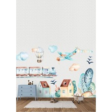 Kt Grup Çocuk Odası Duvar Sticker Seti Uçak Tren ve Tatlı Evler