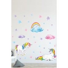 Kt Grup Renkli Unicorn Bulutlar ve Yıldızlar Baby Shower Duvar Sticker Seti