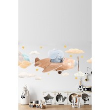 Balonlu Sevimli Pilot Fil Bulutlar ve Yıldızlar Duvar Sticker