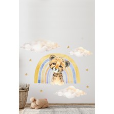 Yavru Leopar Gökkuşağı Bulutlar ve Yıldızlar Çocuk Odası Duvar Sticker Seti