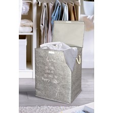 Meleni Home Kapaklı Keçe Kirli Çamaşır Sepeti - Çok Amaçlı Saklama Kutusu Mega Hurç 55 x 41 x 30 cm Gri