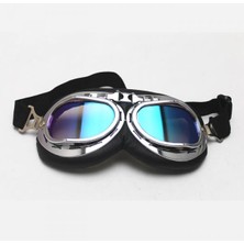 Vintage Pilot Krom Motosiklet Spor Yarım Kask Gözlük Çok Renkli