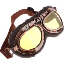 Retro Vintage Bakır Motosiklet Gözlüğü Sarı Lens Kask Pilot Sürme Gözlük (Yurt Dışından)