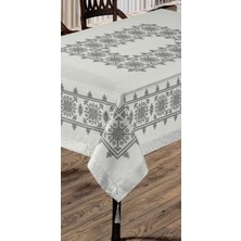 Alkan Homes Kanaviçe Kilim Desenli Masa Örtüsü -Silver - 160X220