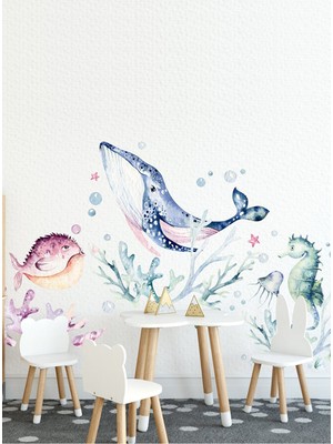 Kt Grup Balina ve Arkadaşları Watercolor Duvar Sticker Seti