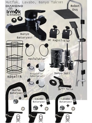 Tesitay Mutfak Bataryası Lavabo Bataryası Banyo Duş Muslukları Robot Duş Aksesuar Seti Armatür