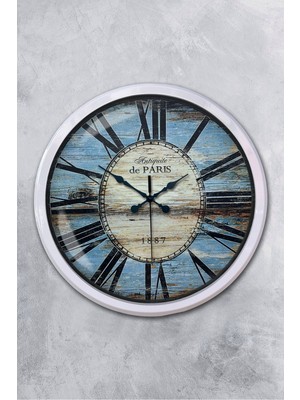 Platin Saat 52 cm Beyaz Metal 1980 Modası Duvar Saati