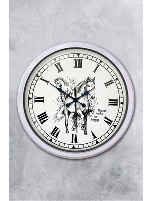 Platin Saat 52 cm Beyaz Metal At Duvar Saati