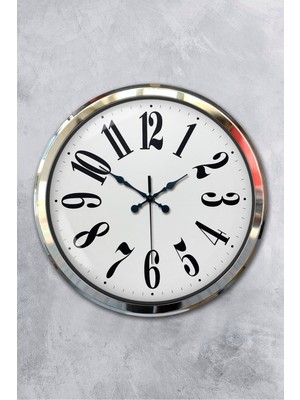 Platin Saat 52 cm Krom Metal Klasik Duvar Saati