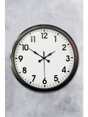 Platin Saat 52 cm Siyah Metal Klasik Duvar Saati