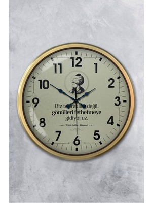 Platin Saat 52 cm Eskitme Metal Fatih Sultah Mehmet Duvar Saati
