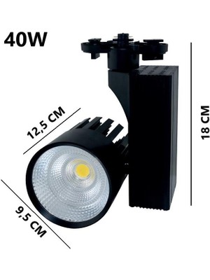 SekaTech 40 Watt Siyah Kasa Sıcak Beyaz 4000 K Led Ray Spot EV Ofis Mağaza Vİtrin