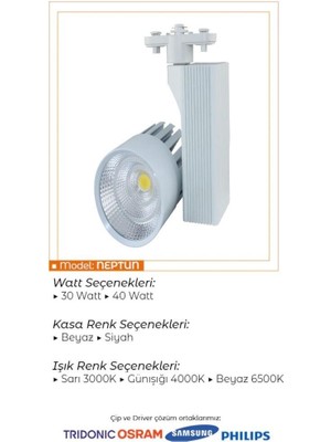 SekaTech 40 Watt Beyaz Kasa Günışığı 3000 K Led Ray Spot EV Ofis Mağaza Vitrin