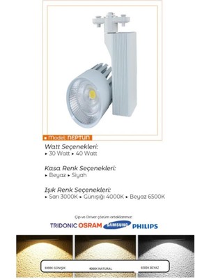 SekaTech 40 Watt Beyaz Kasa Günışığı 3000 K Led Ray Spot EV Ofis Mağaza Vitrin